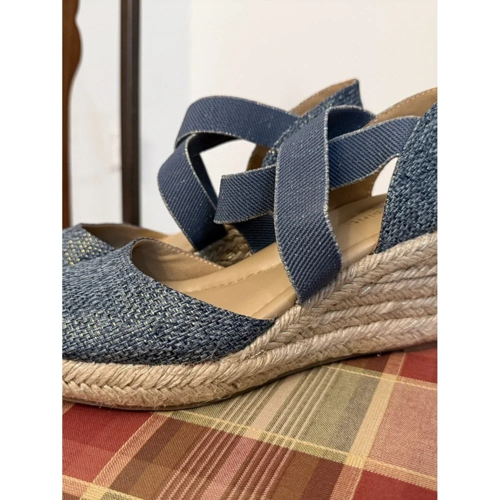 Easy Spirit Blue Espadrille Wedge Sandals | Elastic Strap Comfort Summer Shoes 7